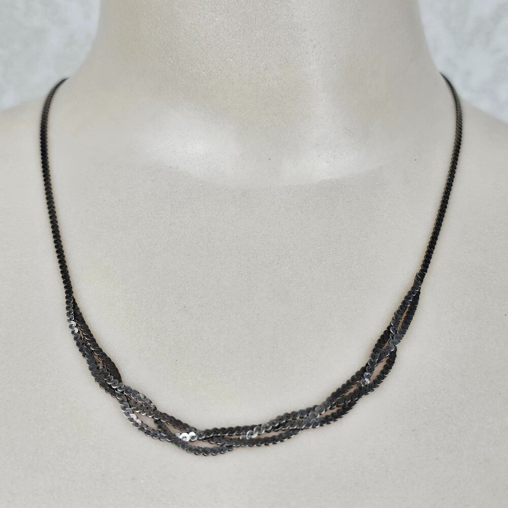 Serpentine‎ Braided Triple Chain Bib Necklace Sterling Silver 925 Vintage 17.5”